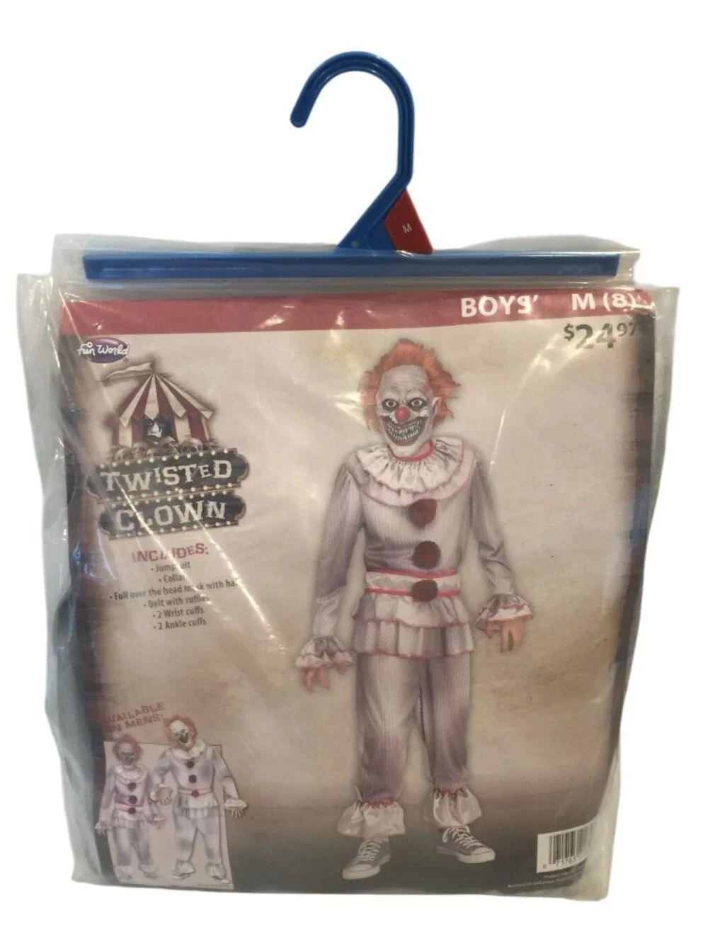 Fun World TWISTED CLOWN Boys Medium 8 Costume with Mask